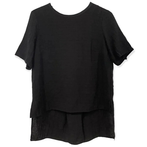 Ro & De Tops - Ro & De High Low Open Back Pleated Back Short Sleeve Black Blouse Size L